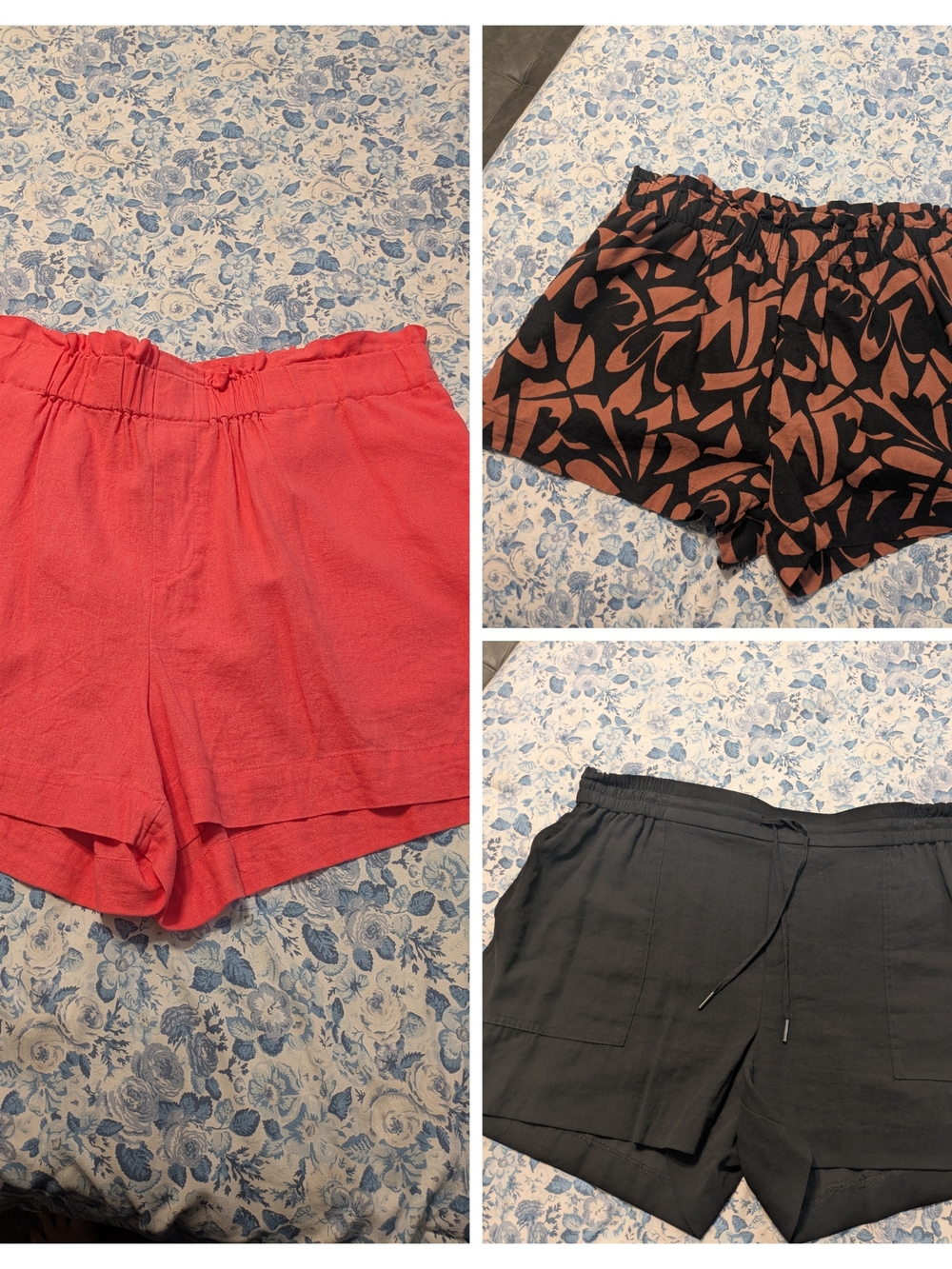a new day Women’s Shorts Trio - Coral, Black Print, and Solid Black